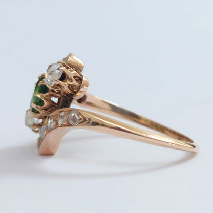 Antique Edwardian Demantoid Garnet and Diamond Ring