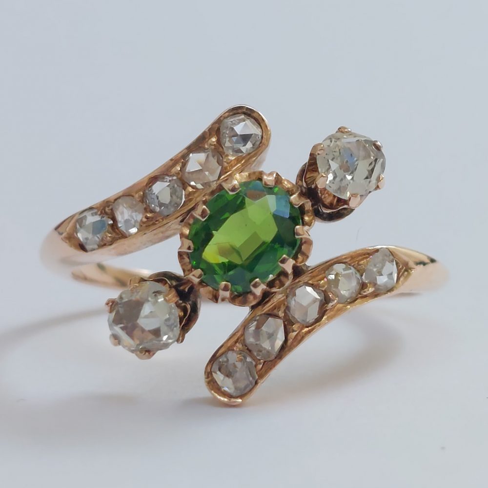 Antique Edwardian Demantoid Garnet and Diamond Ring