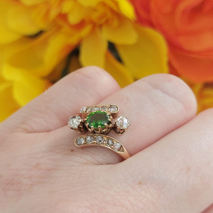 Antique Edwardian Demantoid Garnet and Diamond Ring