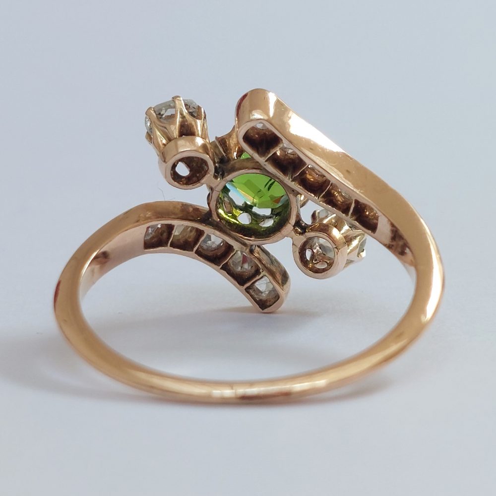 Antique Edwardian Demantoid Garnet and Diamond Ring