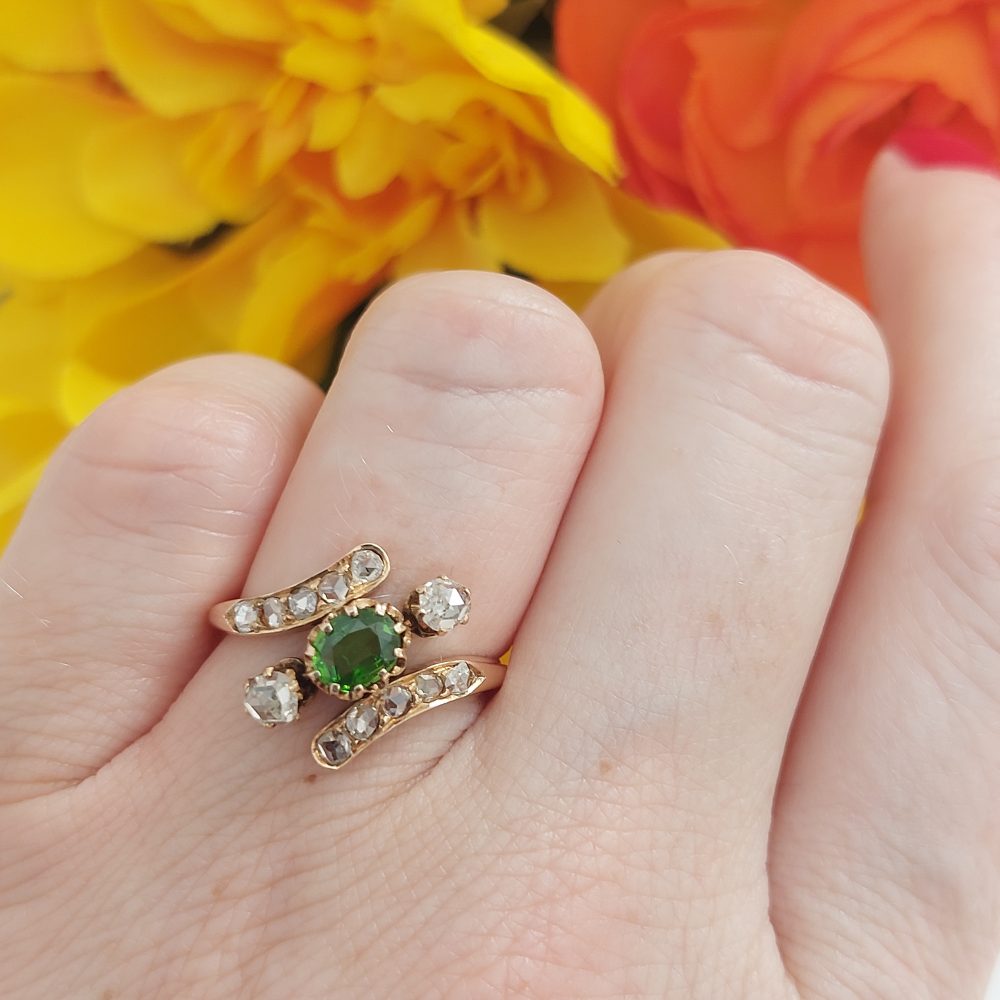 Antique Edwardian Demantoid Garnet and Diamond Ring