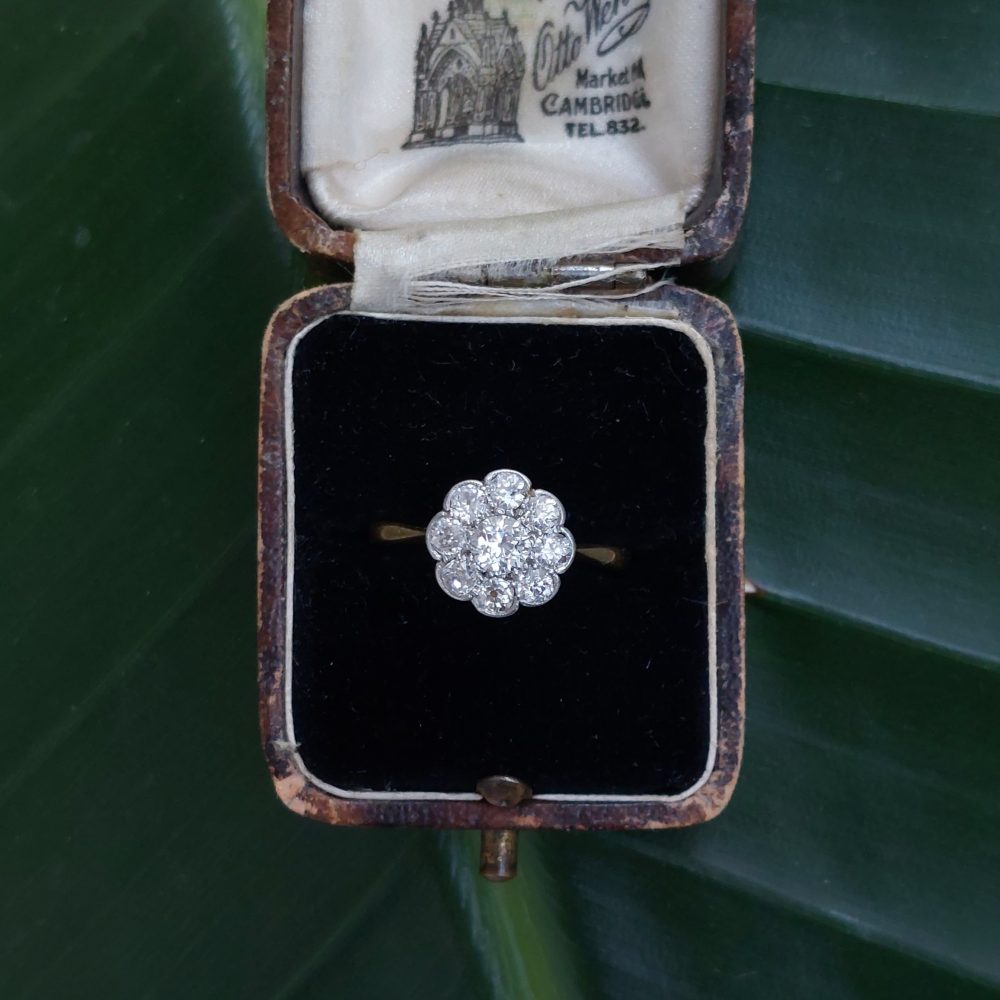Antique Edwardian Diamond Cluster Engagement Ring, 0.85ct
