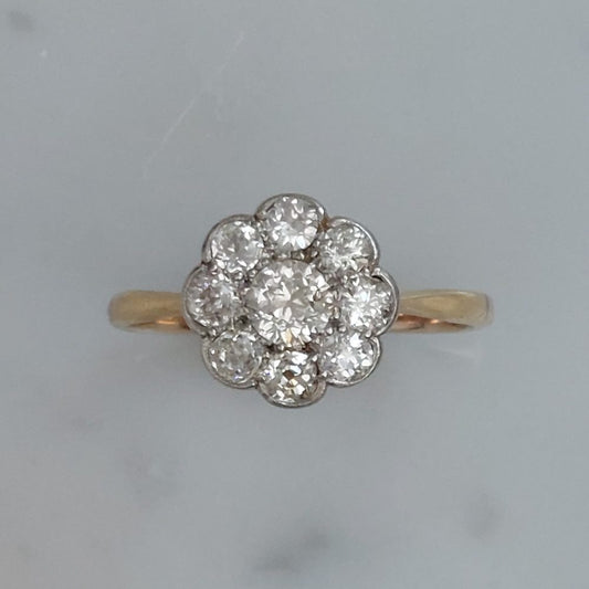 Antique Edwardian Diamond Cluster Engagement Ring, 0.85ct