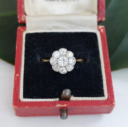 Antique Edwardian Diamond Cluster Engagement Ring, 0.85ct