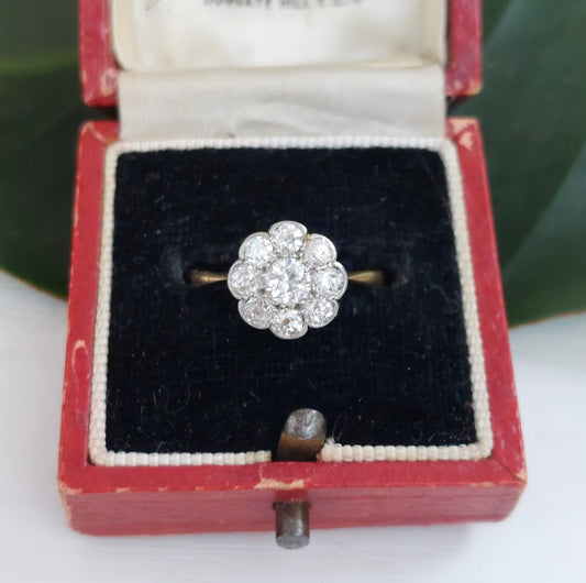 Antique Edwardian Diamond Cluster Engagement Ring, 0.85ct
