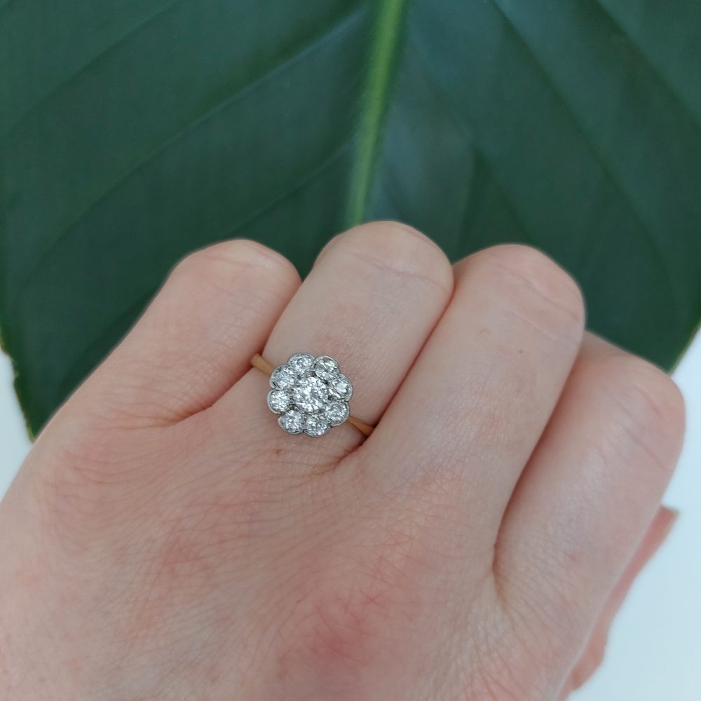 Antique Edwardian Diamond Cluster Engagement Ring, 0.85ct