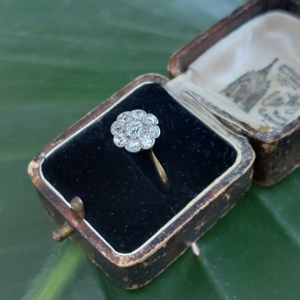 Antique Edwardian Diamond Cluster Engagement Ring, 0.85ct