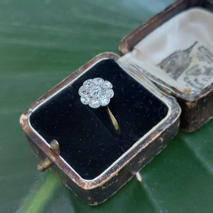 Antique Edwardian Diamond Cluster Engagement Ring, 0.85ct