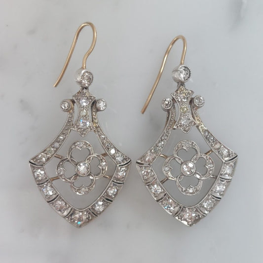 Antique Edwardian Diamond Drop Earrings, 1.10ct