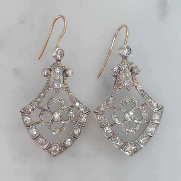 Antique Edwardian Diamond Drop Earrings, 1.10ct