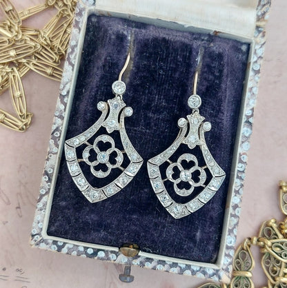 Antique Edwardian Diamond Drop Earrings, 1.10ct