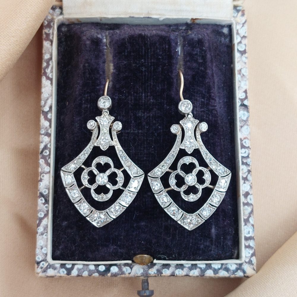 Antique Edwardian Diamond Drop Earrings, 1.10ct