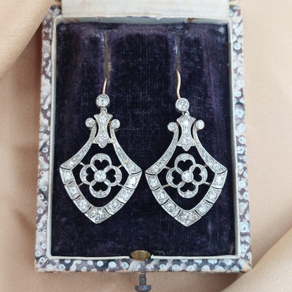 Antique Edwardian Diamond Drop Earrings, 1.10ct