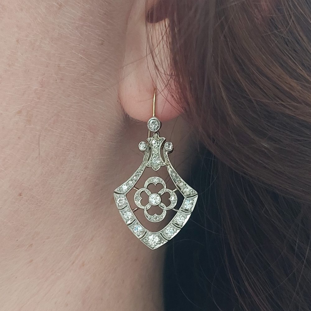Antique Edwardian Diamond Drop Earrings, 1.10ct