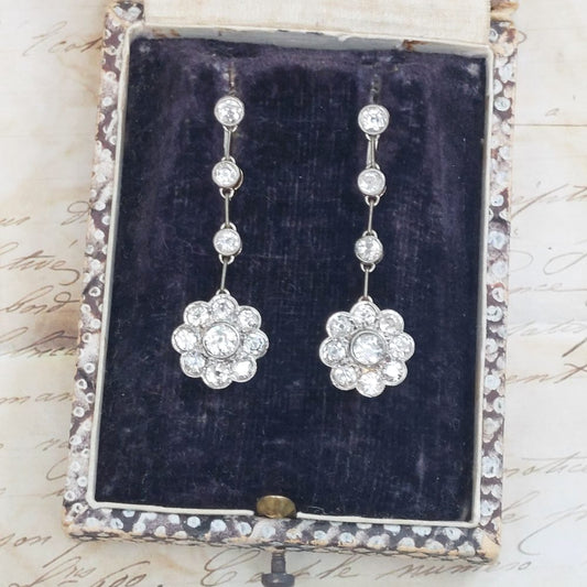 Antique Edwardian Diamond Drop Earrings, 2.20ct