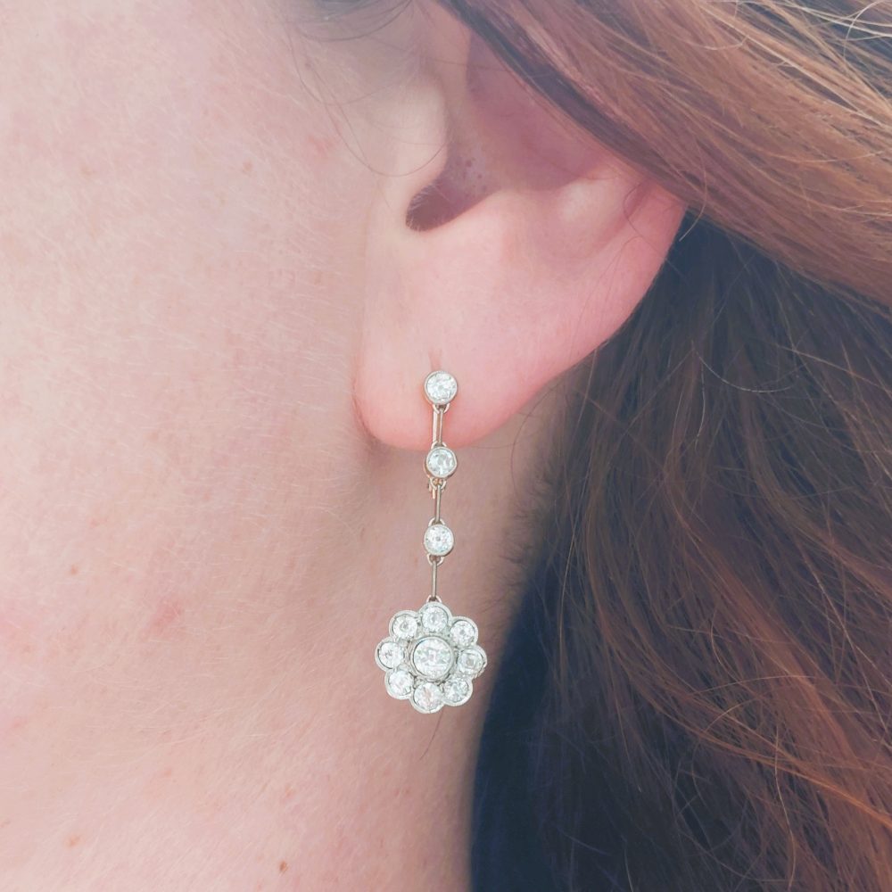Antique Edwardian Diamond Drop Earrings, 2.20ct