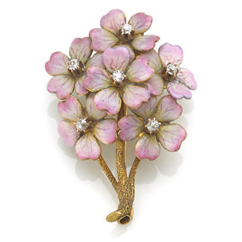 Antique Edwardian Diamond Set Enamelled Flower Spray Brooch