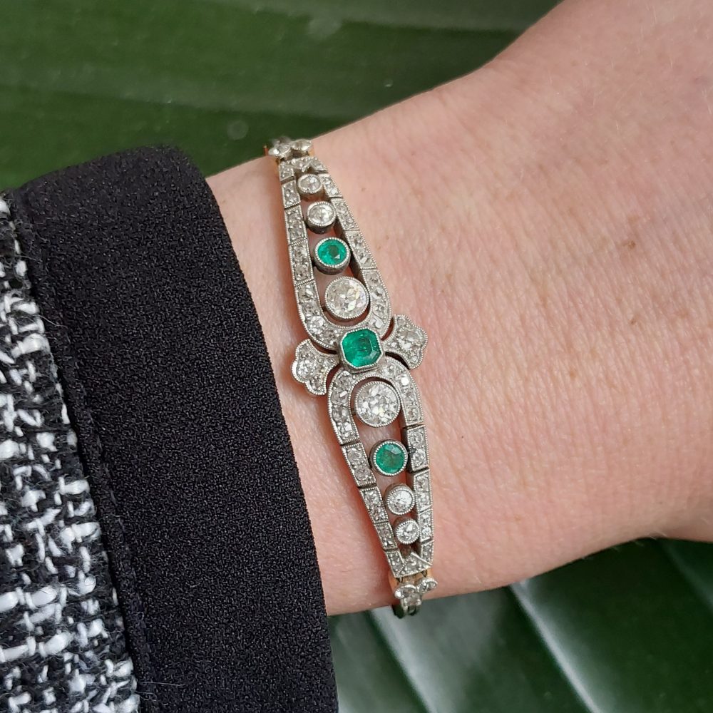Antique Edwardian Emerald and Diamond Bracelet