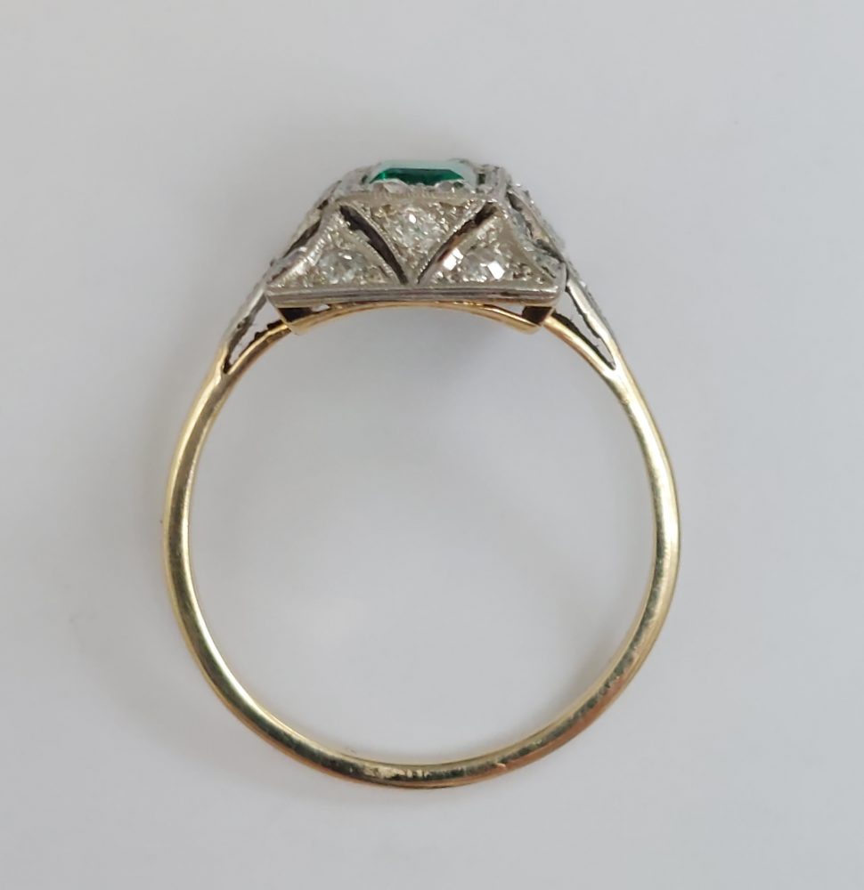 Antique Edwardian Emerald and Diamond Panel Ring