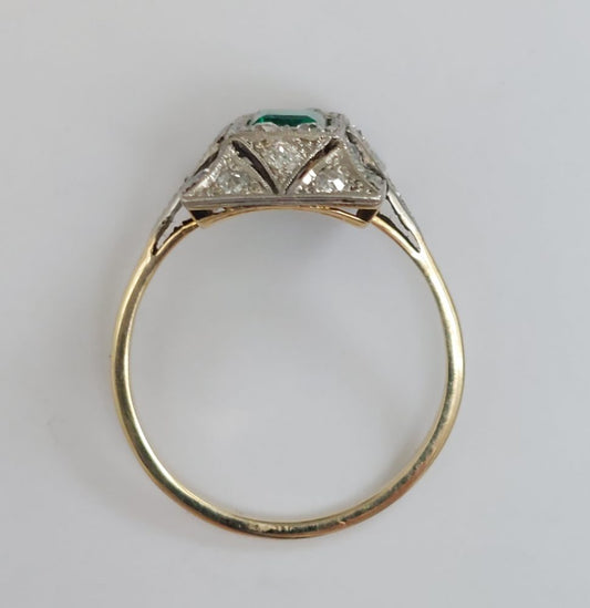 Antique Edwardian Emerald and Diamond Panel Ring