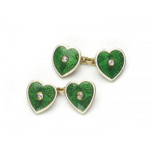 Antique Edwardian Enamel and Diamond Heart Cufflinks
