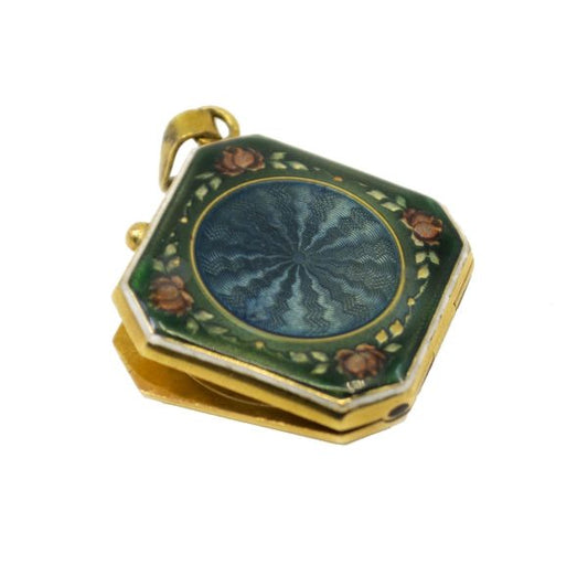 Antique Edwardian Enamel and Diamond Locket Pendant