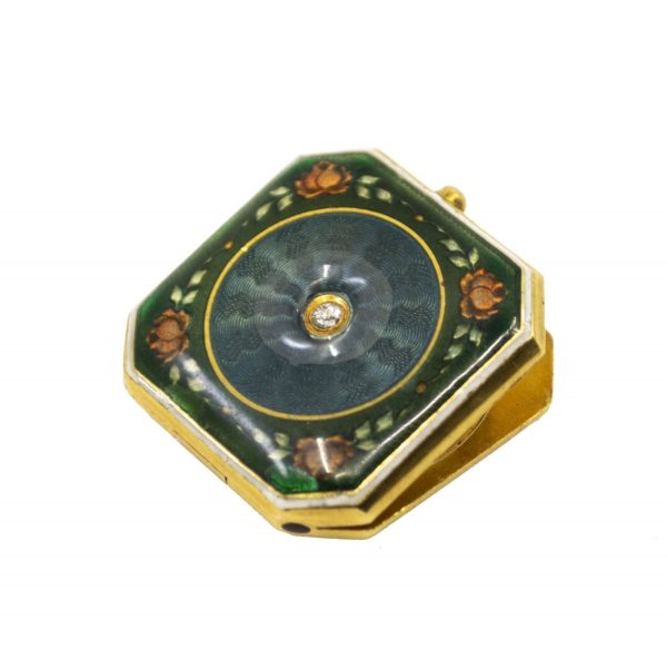 Antique Edwardian Enamel and Diamond Locket Pendant