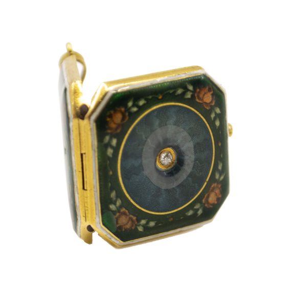 Antique Edwardian Enamel and Diamond Locket Pendant