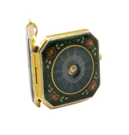 Antique Edwardian Enamel and Diamond Locket Pendant