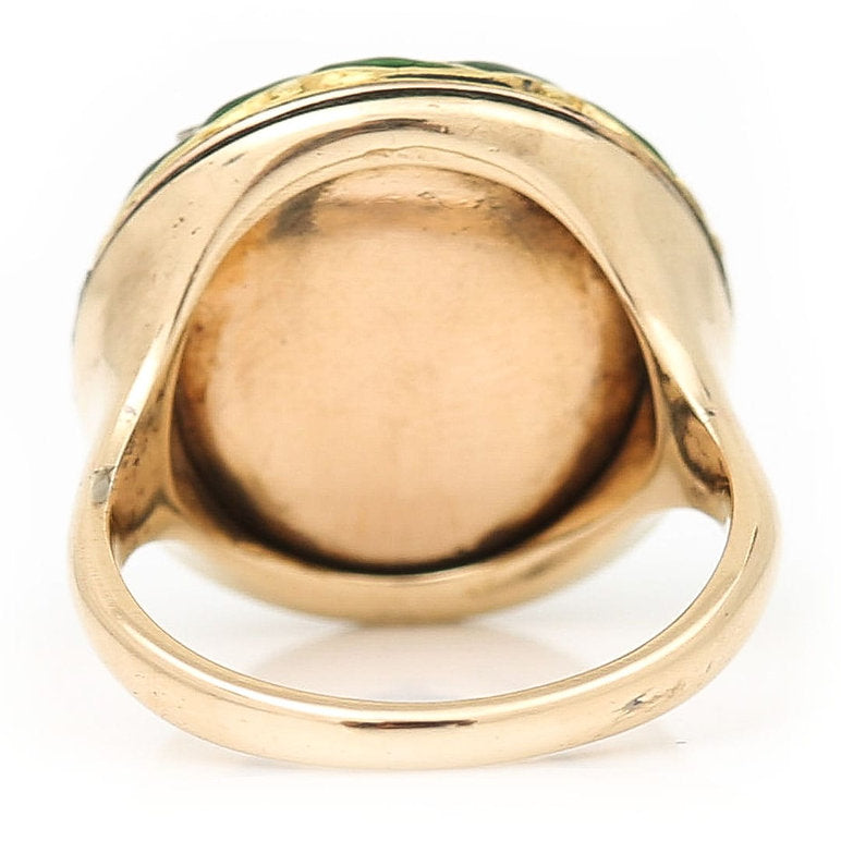 Antique Edwardian Lapis Lazuli Green Enamel and Rose Cut Diamond Dome Bombe Cocktail Ring