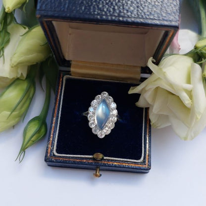 Antique Edwardian Moonstone and Diamond Ring