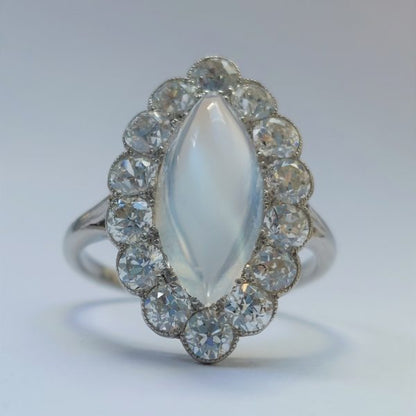Antique Edwardian Moonstone and Diamond Ring