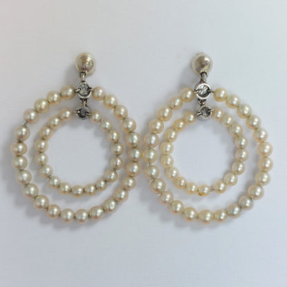 Antique Edwardian Natural Pearl and Diamond Hoop Earrings