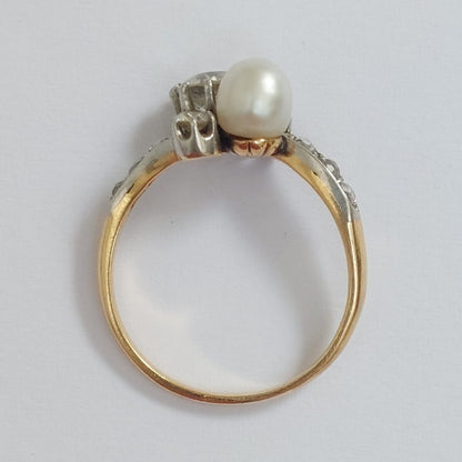 Antique Edwardian Natural Pearl and Diamond Toi et Moi Ring