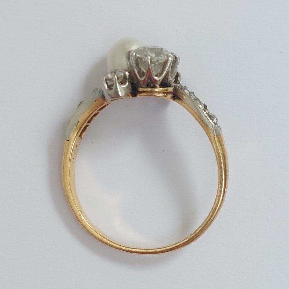 Antique Edwardian Natural Pearl and Diamond Toi et Moi Ring
