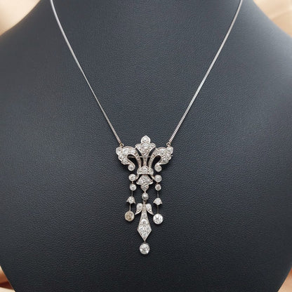 Antique Edwardian Old Cut Diamond Pendant Necklace