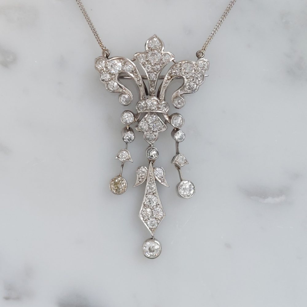 Antique Edwardian Old Cut Diamond Pendant Necklace