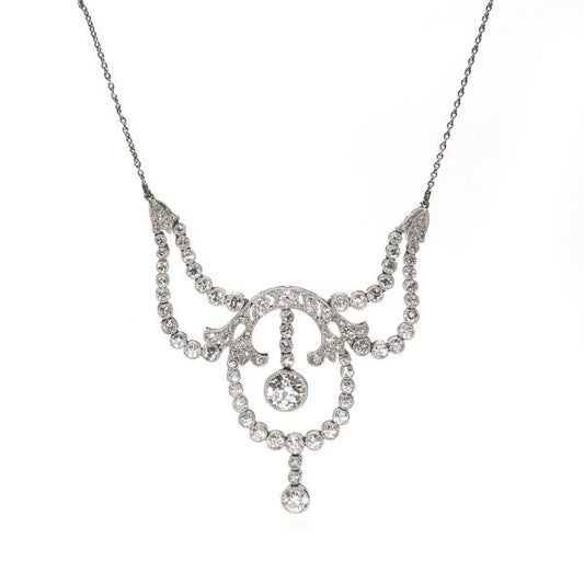 Antique Edwardian Old Cut Diamond Swag Necklace