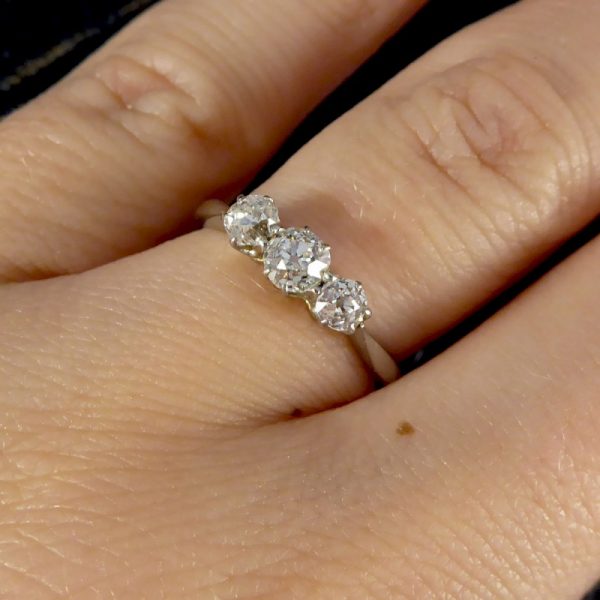 Antique Edwardian Old Cut Diamond Three Stone Platinum Ring
