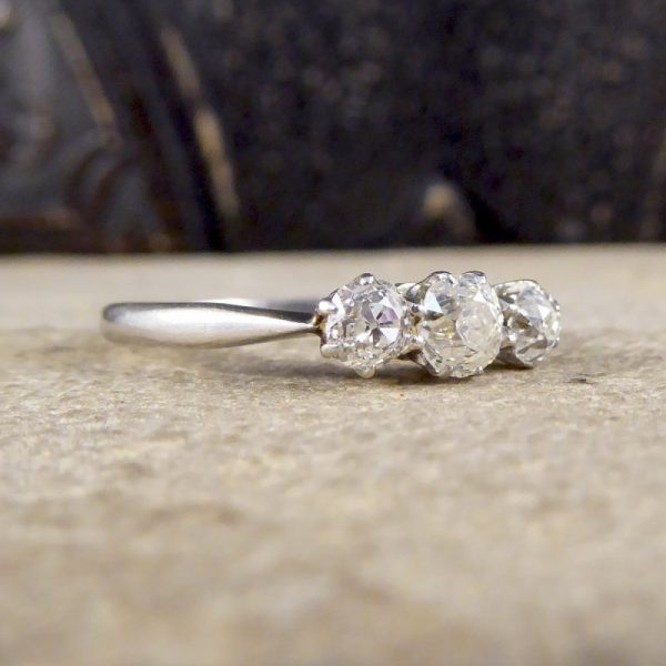 Antique Edwardian Old Cut Diamond Three Stone Platinum Ring
