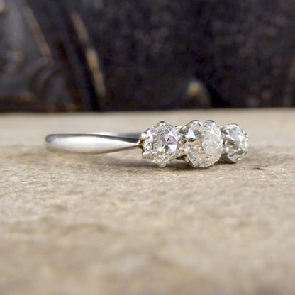 Antique Edwardian Old Cut Diamond Three Stone Platinum Ring