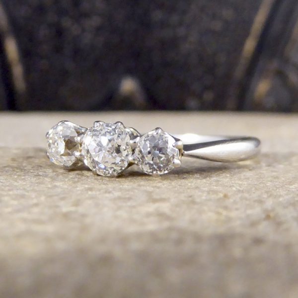 Antique Edwardian Old Cut Diamond Three Stone Platinum Ring