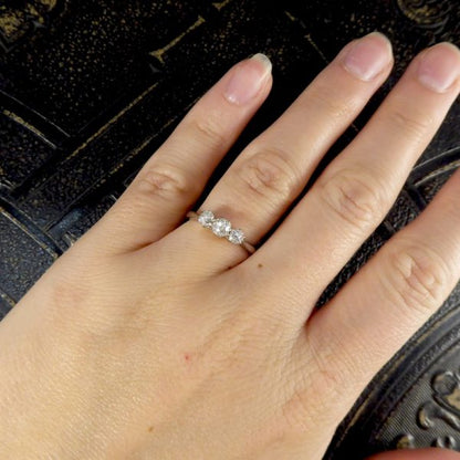 Antique Edwardian Old Cut Diamond Three Stone Platinum Ring