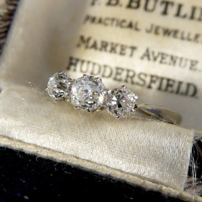 Antique Edwardian Old Cut Diamond Three Stone Platinum Ring