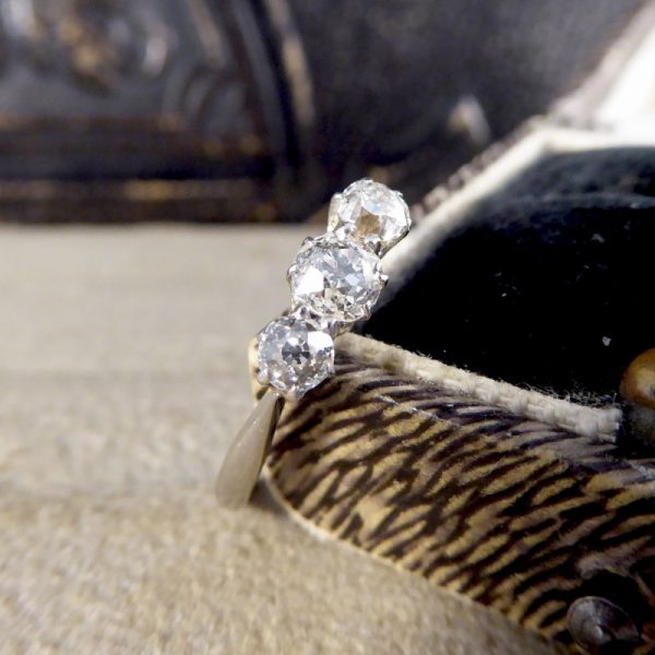 Antique Edwardian Old Cut Diamond Three Stone Platinum Ring