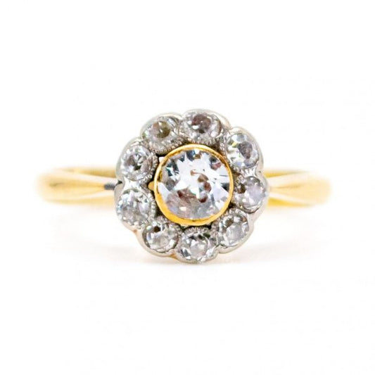 Antique Edwardian Old Mine Cut Diamond Cluster Ring