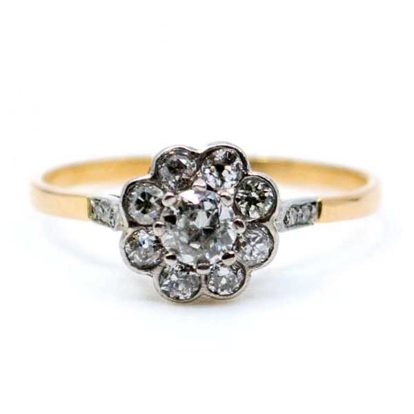 Antique Edwardian Old Mine Cut Diamond Cluster Ring
