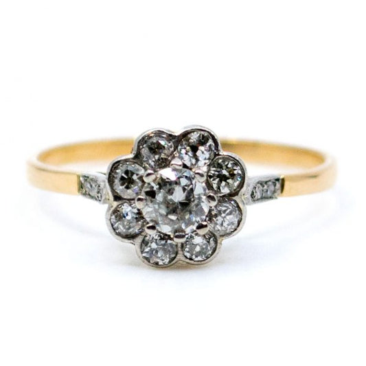 Antique Edwardian Old Mine Cut Diamond Cluster Ring