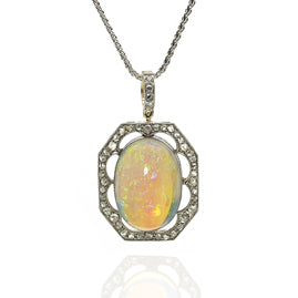 Antique Edwardian Opal and Diamond Cluster Pendant