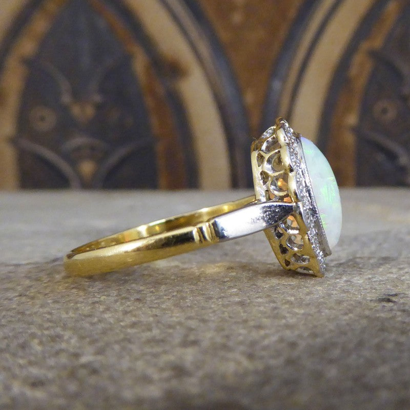 Antique Edwardian Opal and Diamond Cluster Ring